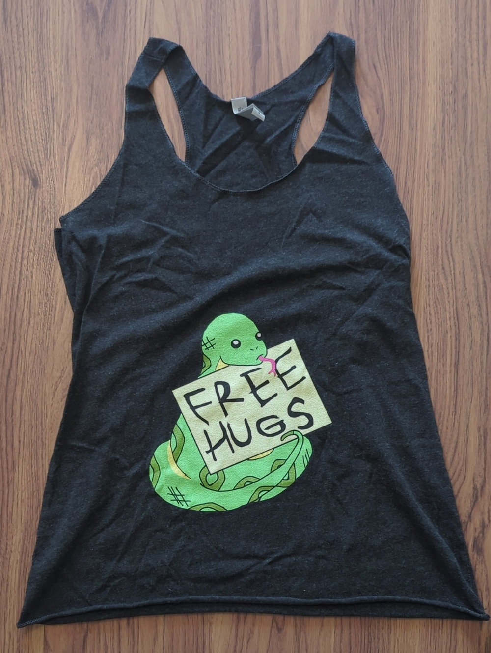 Next Level Apparel Tank with Green Snake 'Free Hugs' Graphic, Medium